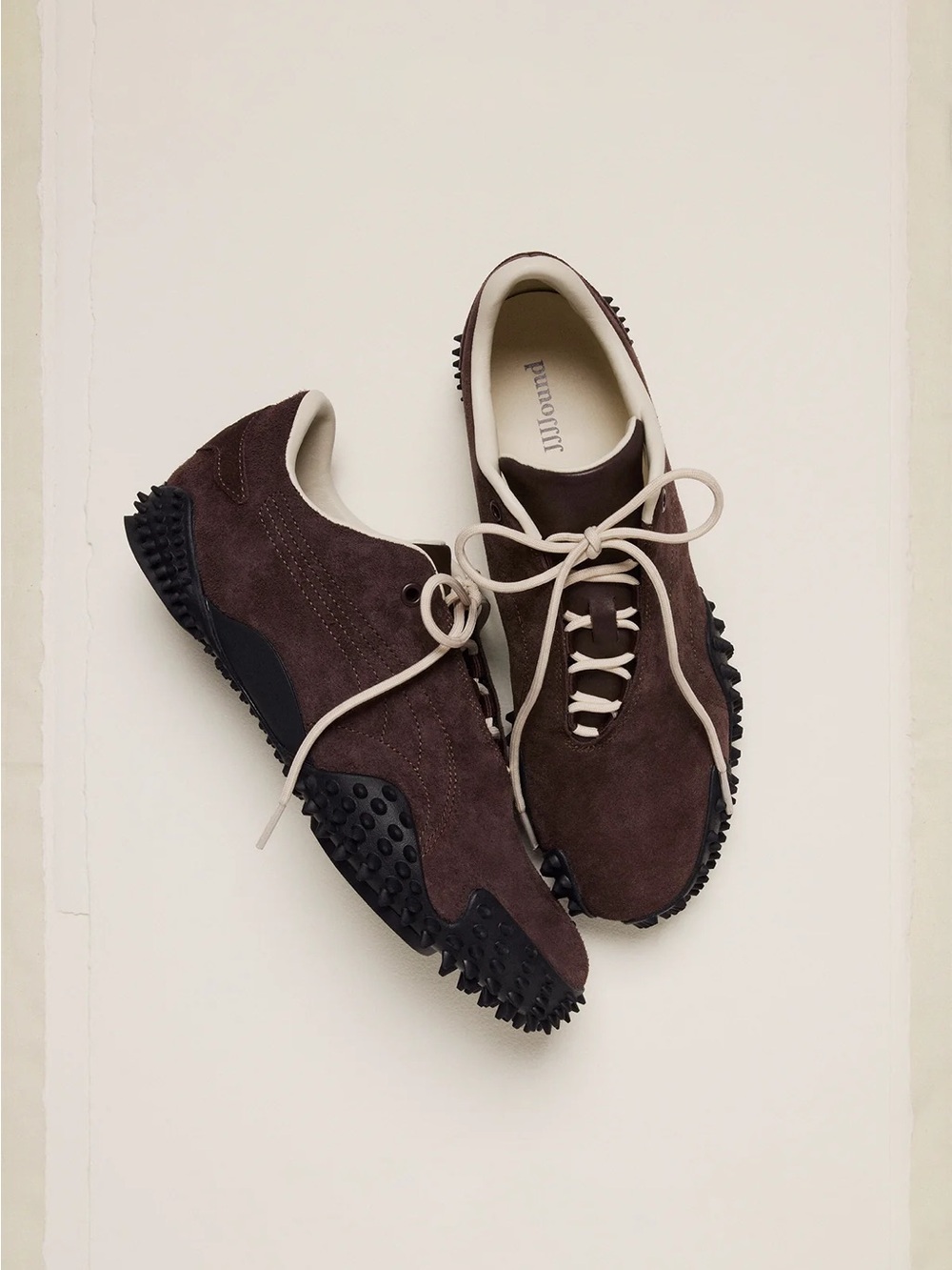 Puma Dark Brown Suede Sneakers with Cream Laces